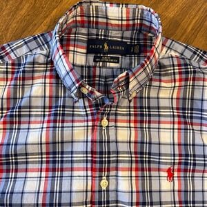 Ralph Lauren Mens Slim Fit Plaid Button Down Shirt Blue Red White Small
